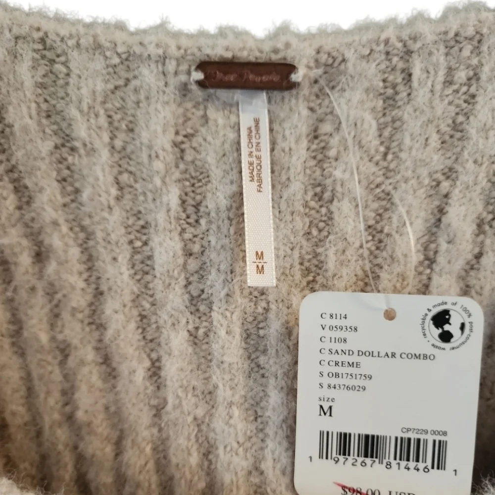 NWT Free People Katie Rib Pullover Sweater Sand Color Size Medium Slight Cropped